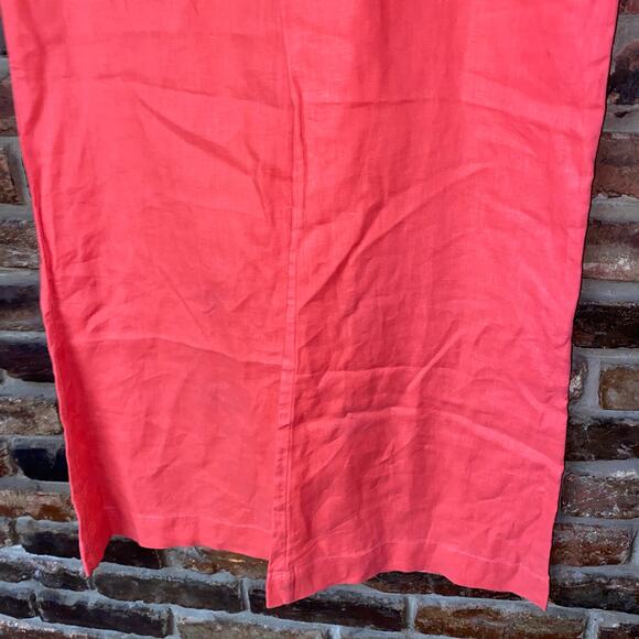 French Connection Coral Red/Orange Linen Wide Leg Drawstring Pants Women Size 10 - Picture 3 of 6